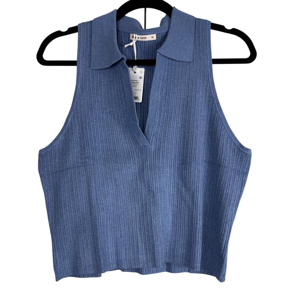 Marine Layer Coronet Blue Amelia Ribbed Sleeveless Polo Tank Top Size XL NWT